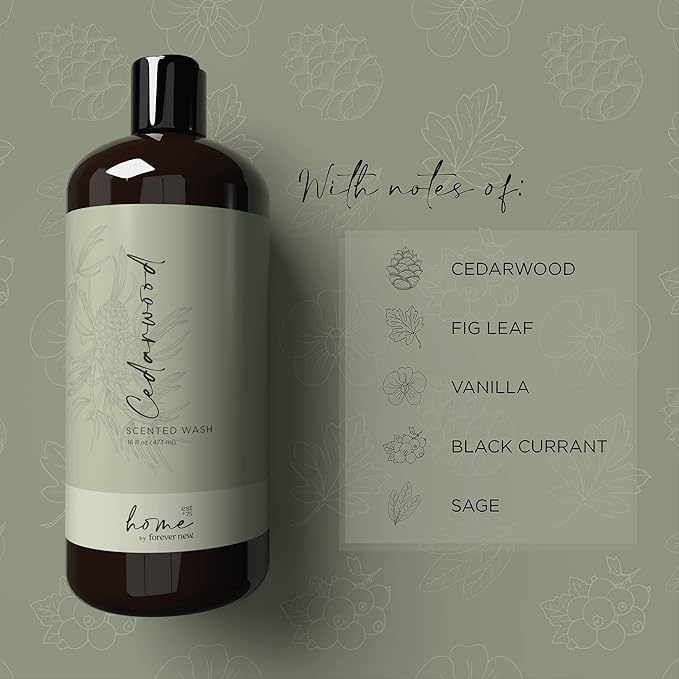 Home by Forever New - Scented Liquid Laundry Detergent, Cedarwood, 16 Fl Oz – Perfect for Washing Towels, Bed Linens, Clothing, and More