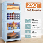 4 Tier Stackable Plastic Storage Bins with Lid and Wheels - 23 QT Closet Organizers and Storage, Foldable Storage Containers, Organization and Storage Boxes for Craft, Home, Pantry, Dorm,Blue