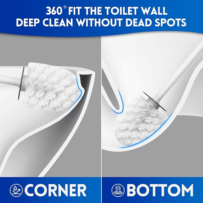 Toilet Brush and Holder Set, 2 Pack Toilet Scrubber, Compact Size for Storage and Organization, Bathroom Accessorie, Easy to Assemble, Classic PP Bristle, Wall Mountable. - White
