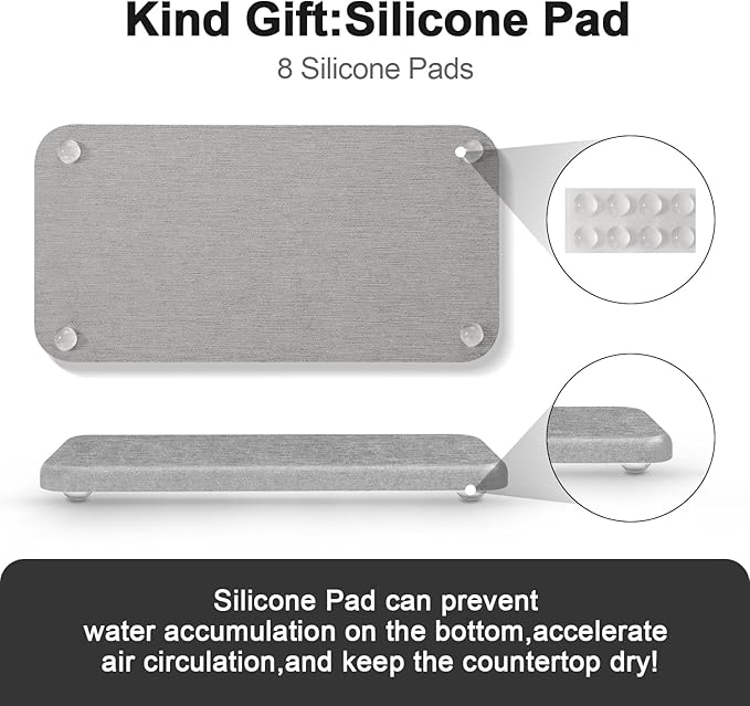 Water Absorbing Stone Tray for Sink | Quick Drying Diatomaceous Earth Coasters | Soap Dish Holder & Toothbrush Holder for Bathroom Counter | Hand Soap & Plant & Toiletries | Grey 2-Pack