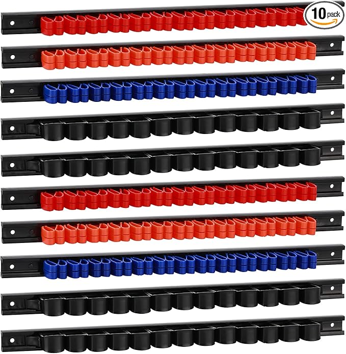 AIRTOON 10 PCS Screwdriver & Wrench Organizer, Plastic Rail Wrench Hanger with Clips, Pegboard Tool Holder, Wear Resistance Improved