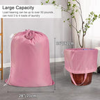 Polecasa Heavy Duty Large Laundry Bag with 130gsm Tear Resistant Fabric and Handles, Easy to Carry Durable Dirty Clothes Drawstring Bag, Perfect for College Dorm, Travel, 2 Pack 28”x36”, Pink