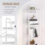 JSB 5 Tier Narrow Bathroom Shelving Unit, Kitchen Storage Rack Organizer Metal Corner Shelf for Living Room Laundry Pantry (Matte White, 5 Tier)