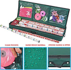 Primode Wrapping Paper Storage Container | Gift Wrap Organizer Under Bed | 41”x14”x6” | Box Holder for 18-24 Rolls Up to 40” | 600D Oxford Material | Pockets for Ribbon, Bows, and Accessories (Green)