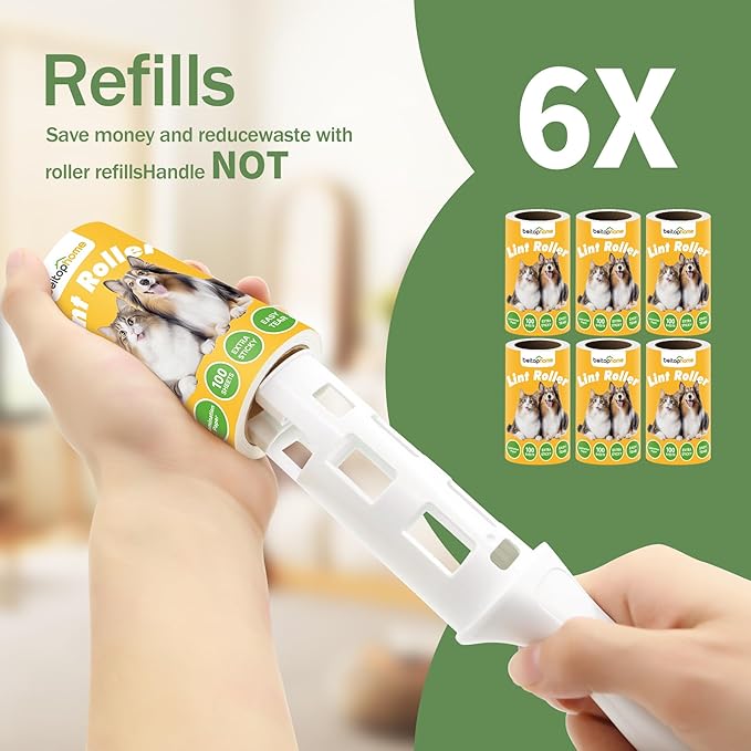 Extra Sticky Lint Roller for Pet Hairs, 600 Sheets Lint Rollers with Tough Paper, Ideal for Dog and Cat Hair Removal, Lint Rollers Mega Value Set for Clothes, Carpet & Dust Cleaning