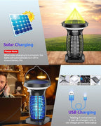 Solar Bug Zapper Outdoor Waterproof, Portable Pest Control Electric Mosquito Zapper Killer with Panel Sensor, Rechargeable Insect Trap Fly Zapper for Home, Patio, Backyard, Camping