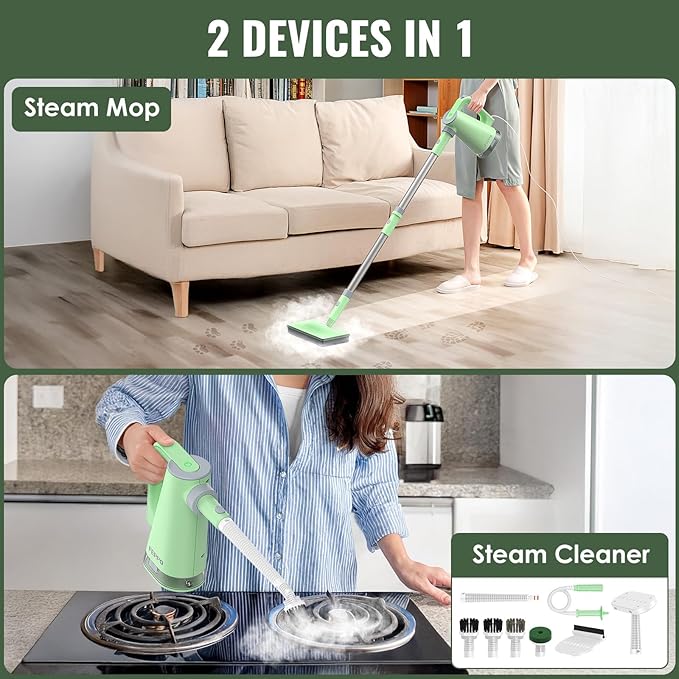 FEPPO Steam Mop with Detachable Handheld Steam Cleaner for Home and Floor Cleaning, 10-in-1 Multi-purpose Attachments & 2 Pads, Powerful Steamer for Floors, Hardwood, Tiles,Grout,Windows,Kitchen,Bath