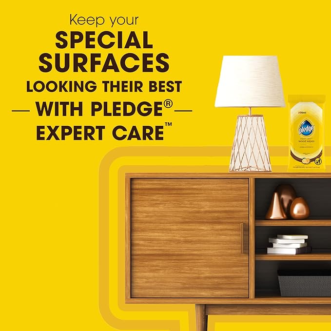 Pledge Multi-Surface Furniture Polish Wipes, Works on Wood, Granite, and Leather, Cleans and Protects, Lemon (24 Total Wipes) (Pack of 2)