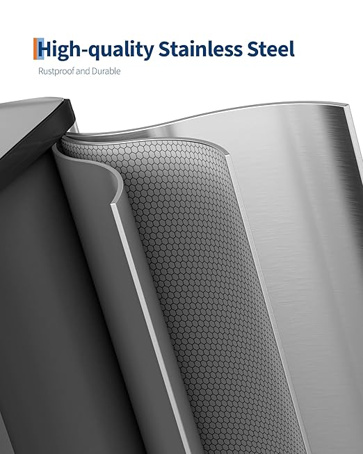 GarveeHome 2 x 8 gal Stainless Steel Double Trash Can with Lid for Kitchen, Large Dual Trash and Recycle Bin Combo, Step-on Kitchen Metal Garbage Cans, PP Inner Buckets, Liner Rim, Silver