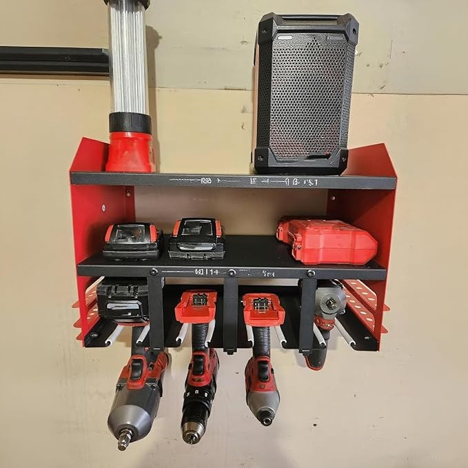 Power Tool Organizer Wall Mount, Utility Racks 3 Layers Storage Rack, Mini Chainsaw, Heavy Duty Iron Garage Tool Organizer Storage for Workshop Shed Pegboard Basement