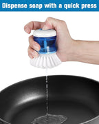 Dish Brush with Soap Dispenser for Dishes Pot Pan Kitchen Sink Scrubbing, White 2 Pack