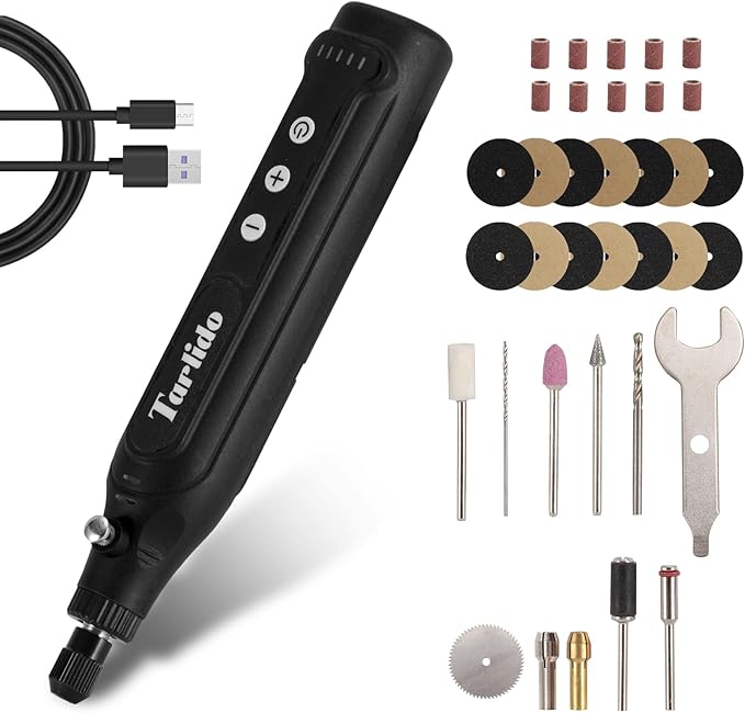 Rotary Tool Kit, Cordless Rotary Tool, Continuous Use While Charging, Low Vibration, 2.0Ah Capacity, 5-Speed Upto 18000RPM, with 31 Pcs Accessories, Ideal for Beginners and Artisans, Black