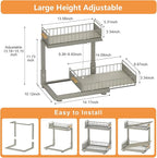 Under Sink Organizer, High Adjustable 2 Tier Under Kitchen Sink Organizer, Multi-Purpose Storage Shelf for Kitchen Bathroom Cabinet, Gray