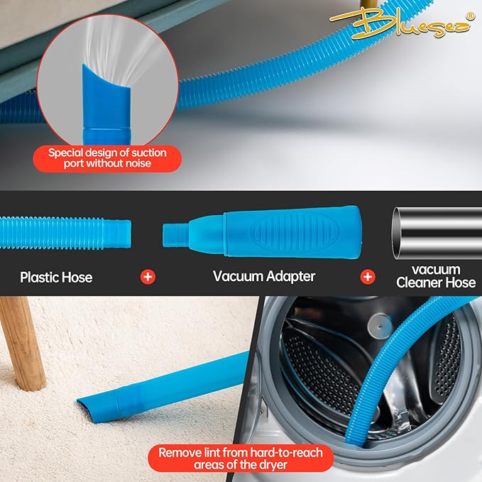 BLuesea Dryer Vent Cleaner Kit, 15-Piece Ultimate Dryer Cleaning Kit Include 50 Feet Dryer Vent Brush, Upgrade Noiseless Dryer Lint Vacuum Attachment, Lint Trap Brush, Vacuum & Dryer Adapters