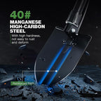 REDCAMP 18" Mini Survival Folding Camping Shovel with Cover, Manganese Steel Tri-Fold Handle Portable Tactical Shovel for Hiking, Beach, Mud, Snow, Lightweight 1.5Lbs Black