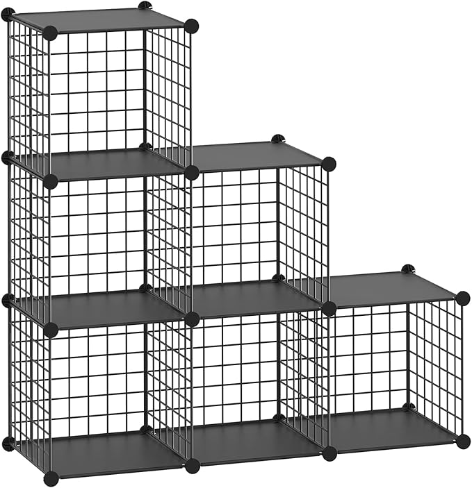 HUBSON Wire Cube Storage Organizer, Book/Toy/Craft/Potted Plants and petCloset Organizers and Storage Shelves?6-Cube Freely Combinable Metal Grids Storage Shelf,Black Plus Iron