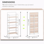 4NM No Assembly Folding Bookshelf, 4-Shelf 54" H Collapsible Foldable Bookcase Storage for Small Spaces, Natural White