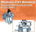 For 951-05221 Carburetor Replacement for 21" 5.0 hp Powermate Tillers, Compatible with Yard Machines, For Troy-Bilt, Ryobi & More, Includes Air Filter Replacement for 651-05221