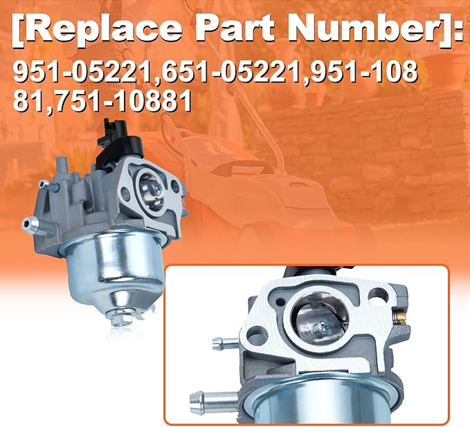 For 951-05221 Carburetor Replacement for 21" 5.0 hp Powermate Tillers, Compatible with Yard Machines, For Troy-Bilt, Ryobi & More, Includes Air Filter Replacement for 651-05221