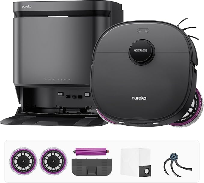 Eureka J15 Evo Ultra Self-Emptying Robot Vacuum Combo, 22,000 Pa Suction Auto Mop Lifting 131°F Hot Air Dry Scrub Extend Robotic Vacuum Cleaner