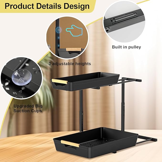 2 Pack Under Sink Organizer,2 Tier Pull Out Adjustable Height Under Cabinet Storage,Under Sink Storage for Kitchen Bathroom Cabinet