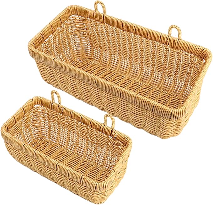 AceList Wall Hanging Basket, Boho Style Hand-Woven Hanging Storage Baskets - Set of 2, Ideal for Boho Room Decor, Kitchen, Garden, and Living Room