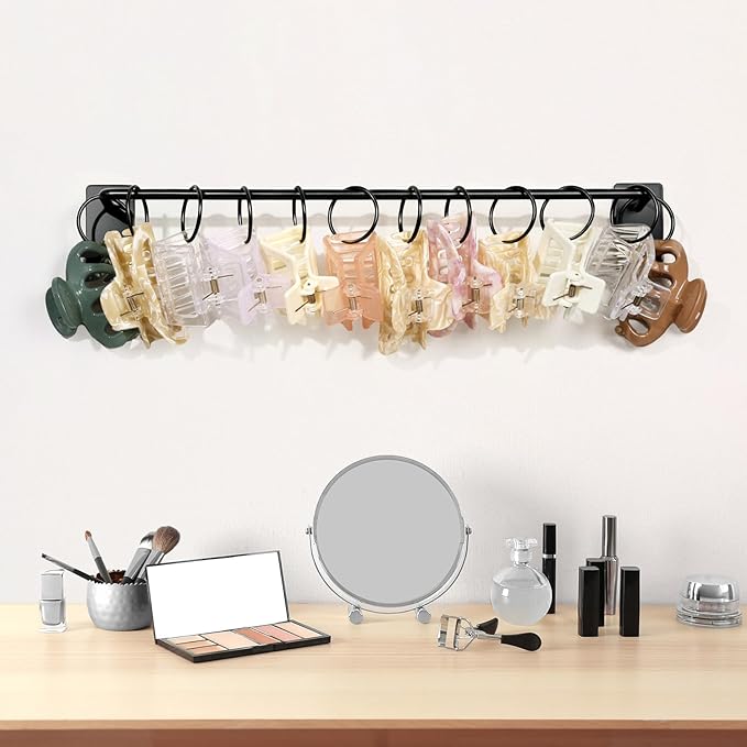 SNOWSTAR Metal Claw Clip Organizer Holder, Hair Clip Holder and Storage for Women and Girl,Claw Clips Hanger Display Hair Accessories for Wall Door Closet, Black (1PCS)