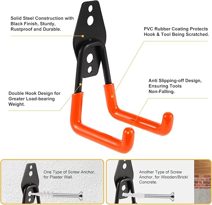 Garage Hook Heavy Duty Wall Storage Hangers, 28 Pack Garage Storage Hooks Steel Tool Orange for Ladders, Ropes, Garden Tools