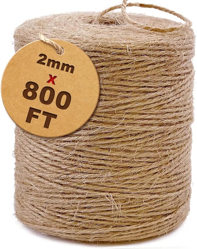 SMART&CASUAL 800 Ft Natural Jute Twine String Thin Ribbon Hemp Twine for Craft Plant Gift Wrapping Christmas Handmade Arts Decoration Packing String Home Decor (800 Ft (244M))
