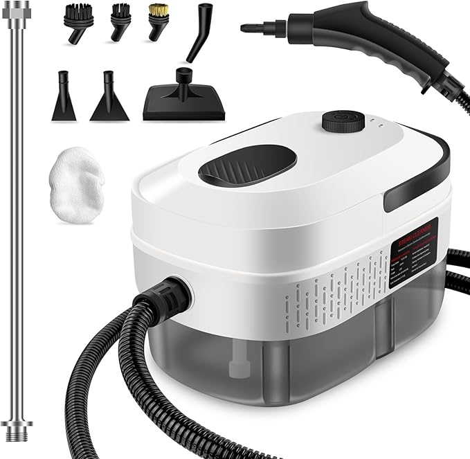 Handheld Steam Cleaner, 2500W Powerful 15sec Heat-up Multipurpose Steamer, 3-Level Temp, 37OZ Pressurized Deep Cleaning Steamer with 10 pcs Accessories for Window, Grease, Car, Home