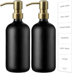 GMISUN Gold Soap Dispenser, 2 Pack Matte Black Glass Bathroom Hand Soap Dispenser with Rustproof Golden Pump, 17 Fl Oz Kitchen Hand and Dish Soap Dispensers Set, Modern Liquid Soap Lotion Bottle