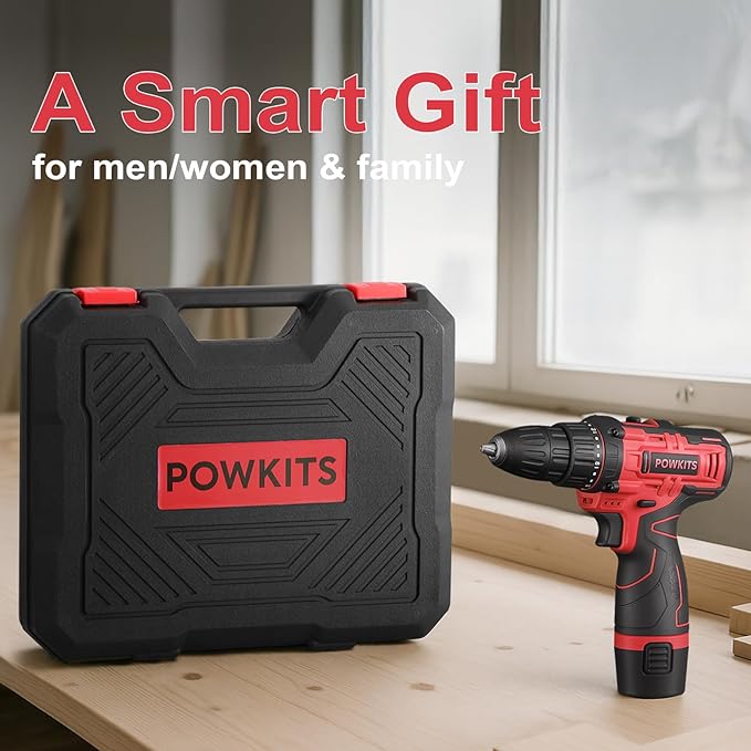 Cordless Drill Tool Set: 12V Power Drill Tool Kit with Laser Level, Battery & Charger, 142Pcs Home Hand Repair Tools Box, Portable Household Basic Drills Case for Men & Women, Red