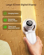 Fabric Shaver, 𝟮 𝗶𝗻 𝟭 Rechargeable Lint Remover with Brush, Large Sweater Shaver with Digital Display, 3 Speeds Lint Shaver, 6-Leaf Blades Lint Remover for Clothes, Sofa, Bedding, White