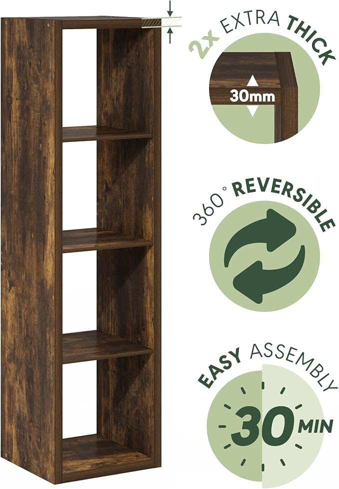 Furinno Cubicle Open Back Decorative Verticle Cube Storage Organizer, 4-Cube, Amber Pine