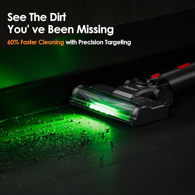 Cordless Vacuum Cleaner, 40KPA/40Mins, LED Display, Lightweight Stick Vacuum with Powerful Suction, Self-Standing, Green Light, Rechargeable Vacuum Cleaners for Home Pet Hair Carpet Hard Floors