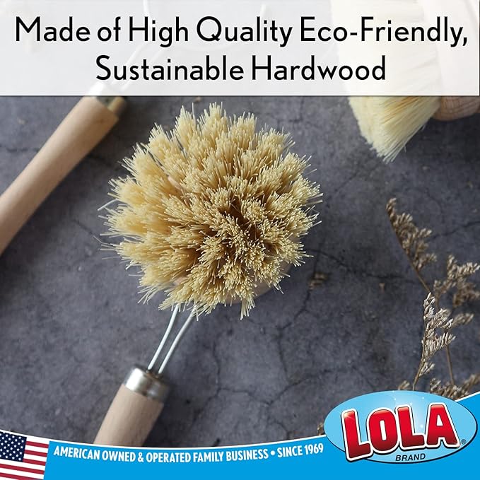 Lola Products Replacement Large Head for The Original Tampico Vegetable & Dish Brush, Birchwood & Poly Bristles, Reusable & Washable, 1 Pack