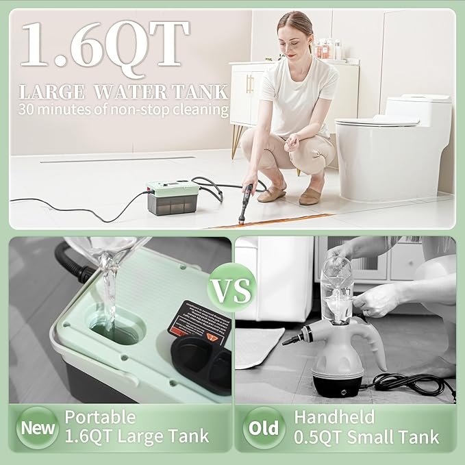 2500W Steam Cleaner - Adjustable 6-Level Steam Control, 15s Fast Heat, 1.6QT Water Tank, Portable High-Pressure Steamer for Home, Car, Grout