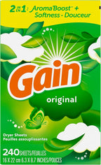 Gain Dryer Sheets Plus Wrinkle Release, Original Scent, Fights Static With a Touch of Scent, Laundry Sheets, 240 Count (Pack of 4)
