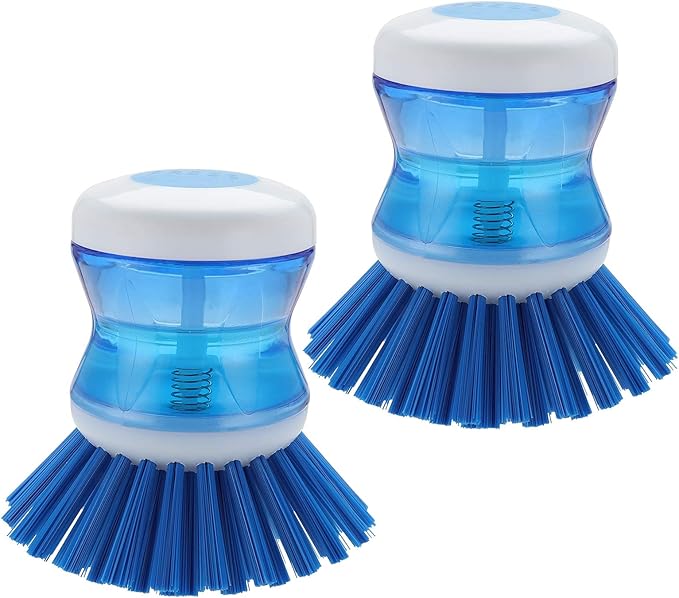 Dish Brush with Soap Dispenser for Dishes Pot Pan Kitchen Sink Scrubbing, Blue 2 Pack