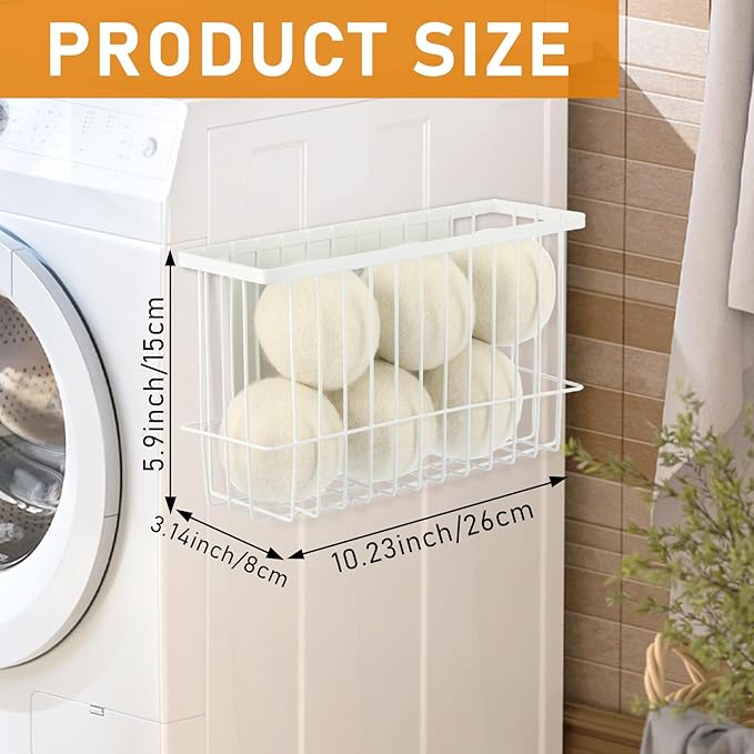 Magnetic Dryer Ball Holder for Laundry Room Dryer Ball Organization, Magnetic Lint Bin for Laundry Room Wool Dryer Ball Organizer, Iron Dryer Ball Container for Laundry Room Storage（White）