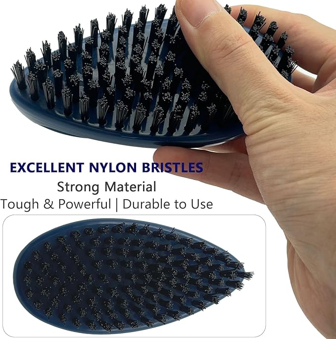 Small Scrub Brush with Nylon Bristles - Heavy Duty Cleaning Brush for Bathroom, Kitchen, Grout, Tiles - Non-Slip Teardrop Handle & Hangable Design - Deep Blue