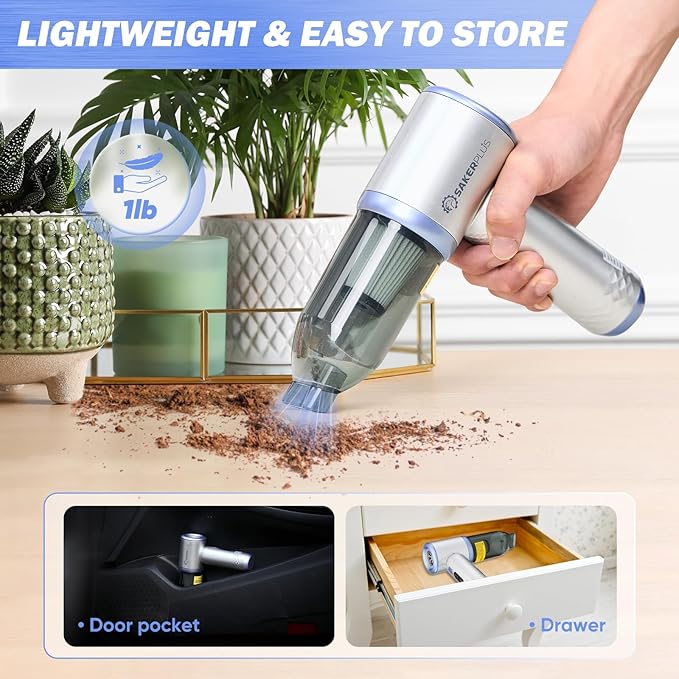 Mini Vacuum Cleaner, 3 in 1 Cordless Handheld Vacuum Cleaners, 18000Pa High Power Car Vacuum Cleaner with Brushless Motor,Adjustable Car Vaccum Portable Cordless for Cars,Desktop-DBS03 Blue