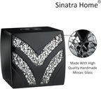 Zahari Home 2pc Sinatra Black Modern Bath Accessories Set Waste Basket & Tissue Box Modern Decorative Beautiful Designs Bathroom Decor Set for Home Luxury Bath Set Mosaic Glass