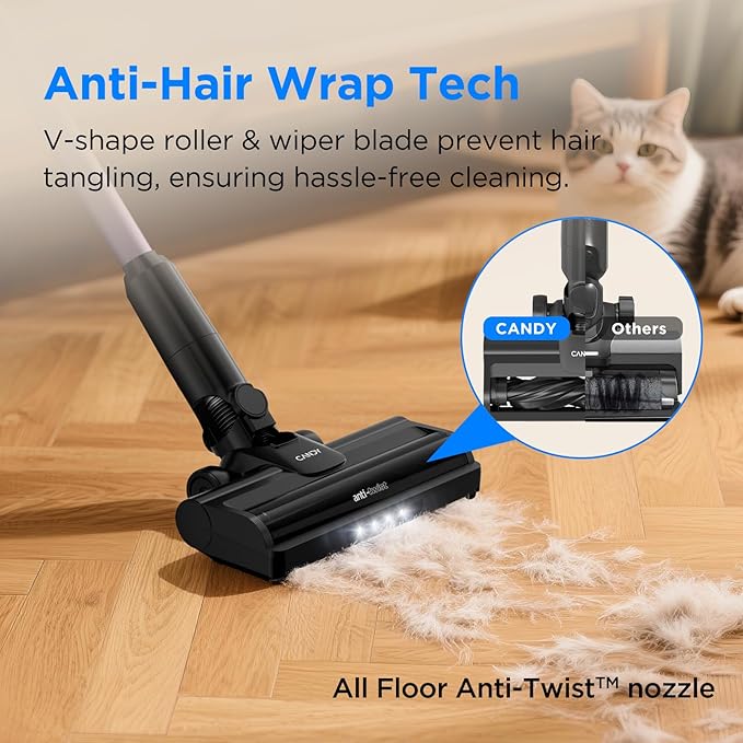 Cordless Vacuum Cleaner, Stick Vacuum Cordless Rechargeable,45Mins Powerful Suction Vacuum Cleaners for Home,Anti-Tangle,One-Click Dust Disposal,Lightweight for Hardwood Floor Carpet Pet Hair