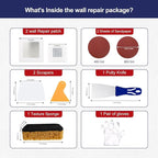 8.6oz Drywall Patch Repair Kit - Professional All-in-1 Tool Set (Scrapers/Sandpaper/Texture Sponge/Gloves/ Aluminum Patches) for Fast Wall Hole Repair