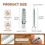 60 Packs Heavy Duty Hollow Wall Anchors with Screws, Loose Hinge and Stripped Hole Repair Kits (8x38mm,Silver)