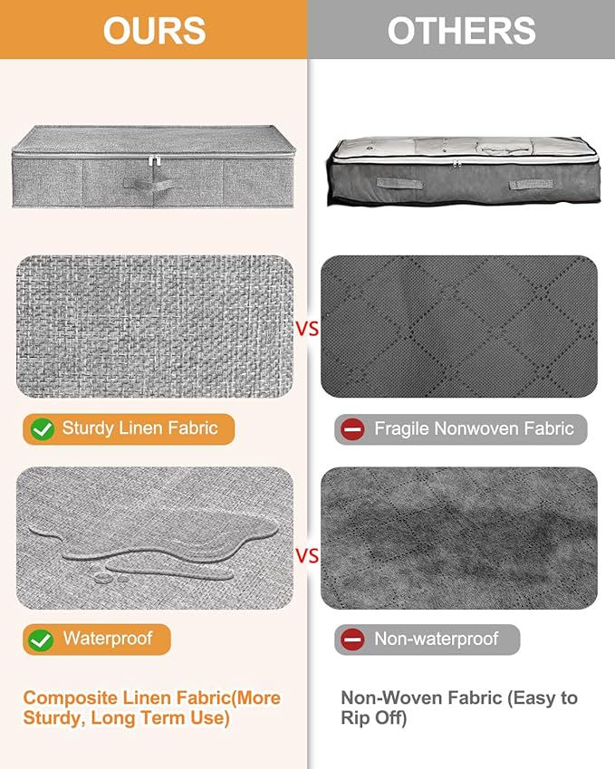 Under Bed Storage, 2 Pack Underbed Storage Container Bags With Lid, Foldable Sturdy Clothes Storage Drawer Organizer W/ 3 Handles, Ultra Thick Fabric Blanket Shoe Storage Box, 30x15x6.7inch, Grey