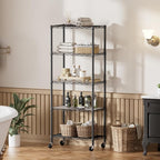 SINGAYE 5 Shelves Storage Shelf Wire Closet Bathroom Organizers Metal Pantry Kitchen Garage Shelving Unit Laundry Room Organization Home Rack Net Basket Black with Wheels