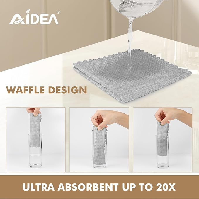 AIDEA Microfiber Cleaning Cloth for Glass 12PK, Grey, Lint Free Cloth Polishing Cleaning Rags, Window Wipes, Barista Coffee Towel, Microfiber Towels for Car Detailing, Stainless Steel, 11×11"