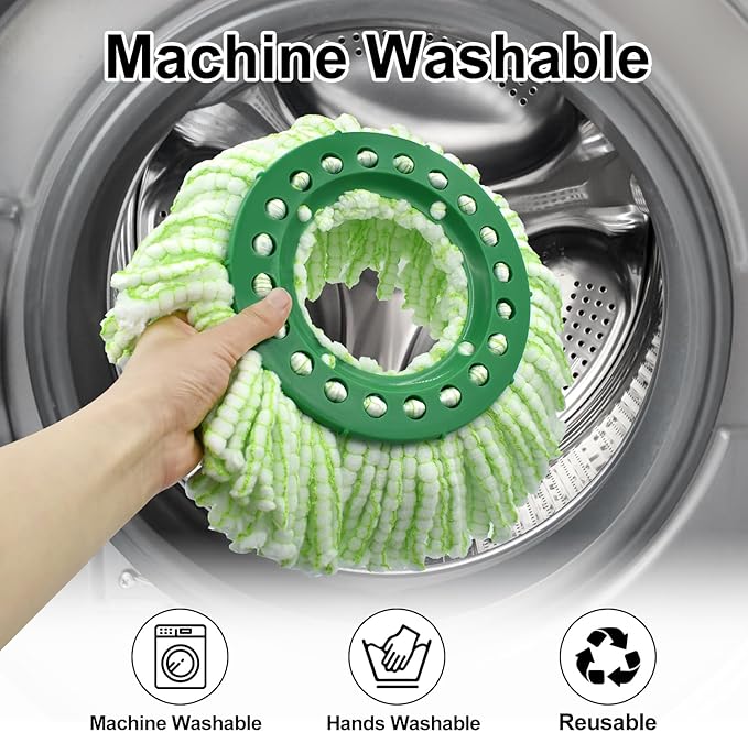 Tornado Spin Mop Head Compatible with Libman 𝐓𝐨𝐫𝐧𝐚𝐝𝐨 Spin Mop System, Machine Washable & Reusable for Libman Mop Head Replacement Refill for Libman Tornado Mop Head (4 Pack Green & White)